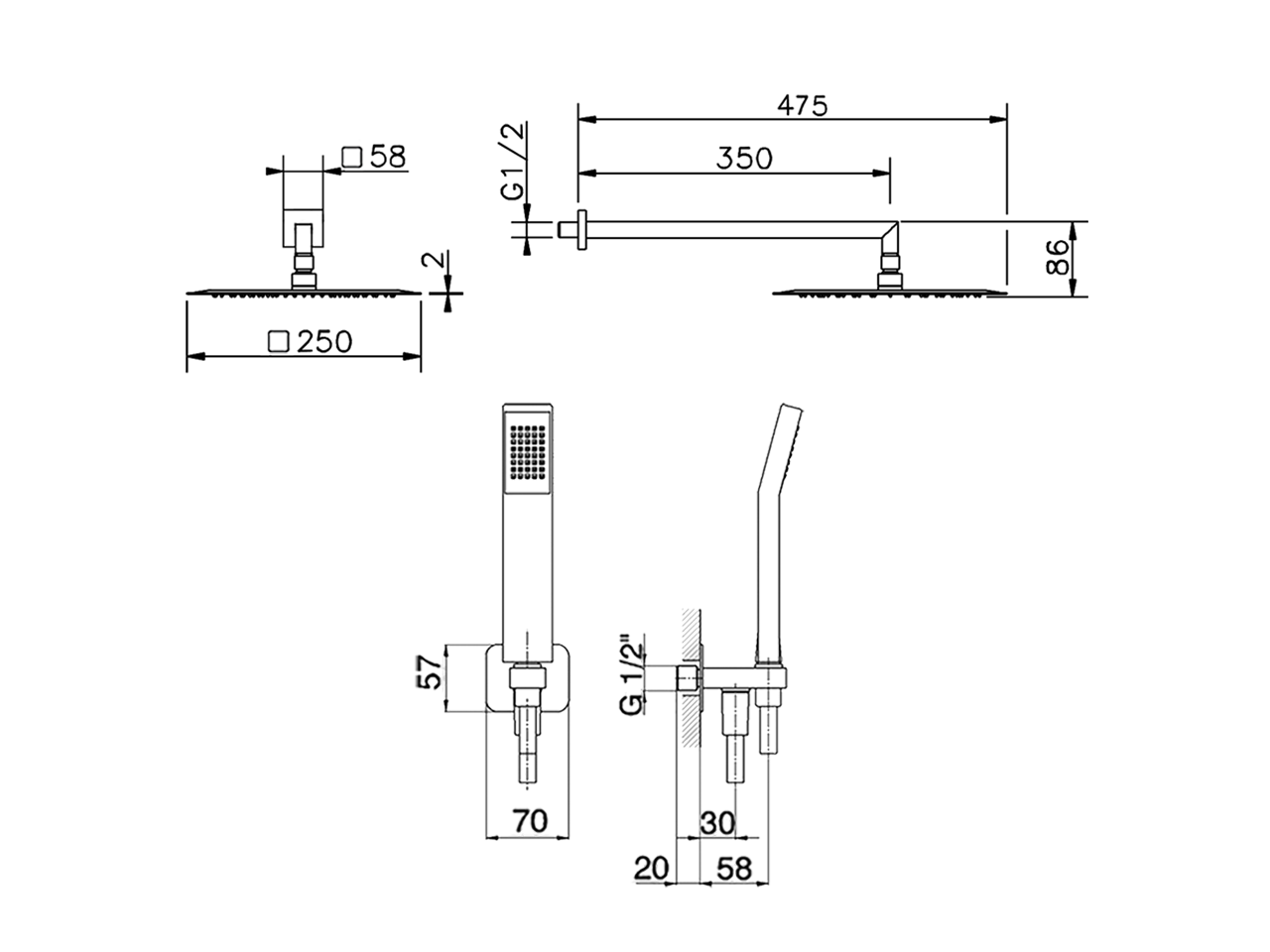 Arm and Shower Set with wall elbow integrated SHOWER_DS0K0050 - v1