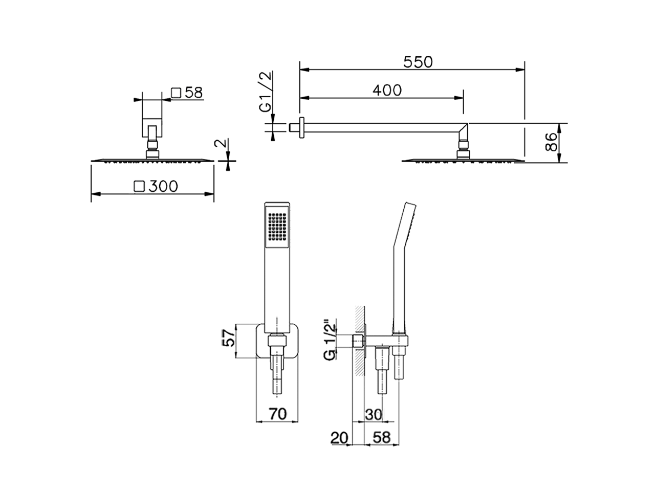 Arm and Shower Set with wall elbow integrated SHOWER_DS0K0060 - v1