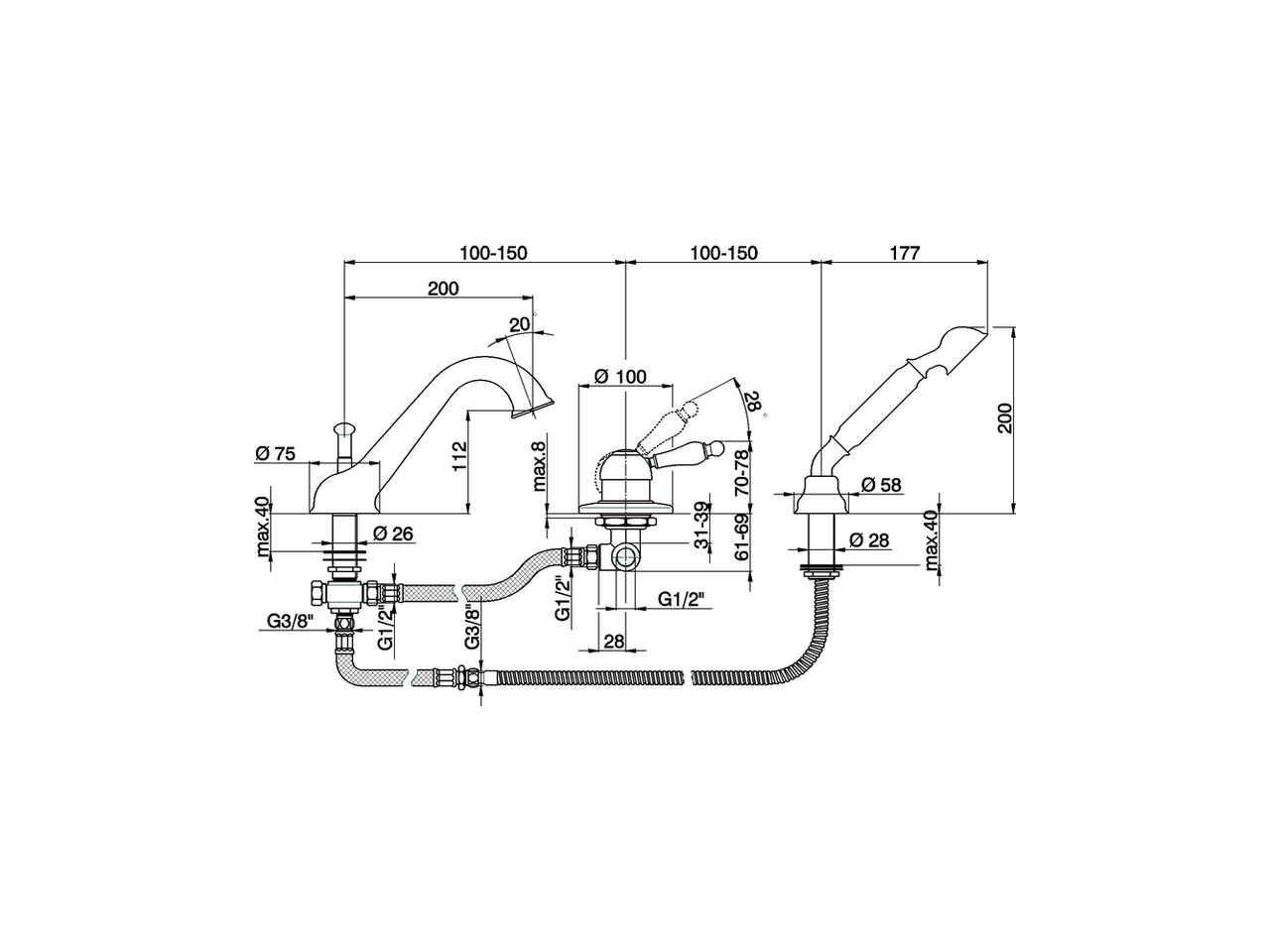 Deck mounted 3-holes single lever bath mixer ARCANA EMPRESS_EM001260 - v1