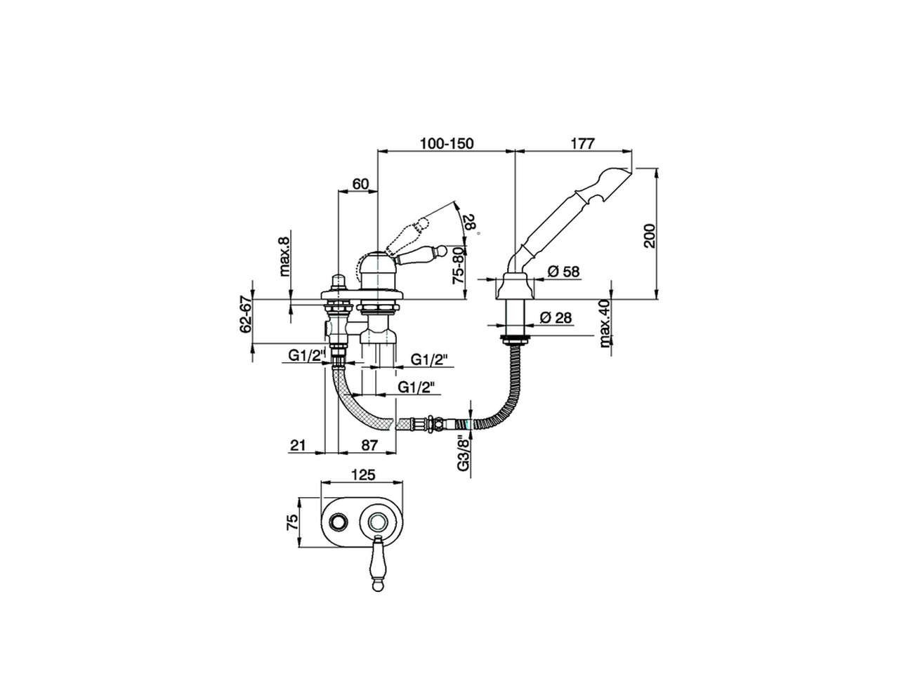 Deck mounted 2-holes single lever bath mixer ARCANA EMPRESS_EM001290 - v1