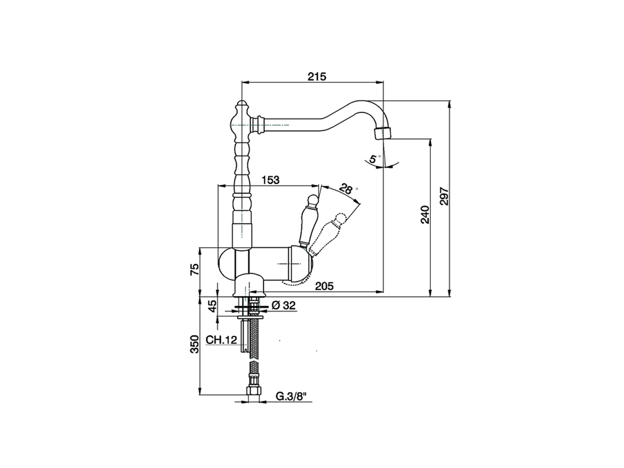 Single lever sink mixer with reclined spout ARCANA EMPRESS_EM001530 - v1