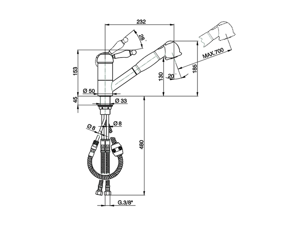 Single lever sink mixer with extrac.shower ARCANA EMPRESS_EM002570 - v1