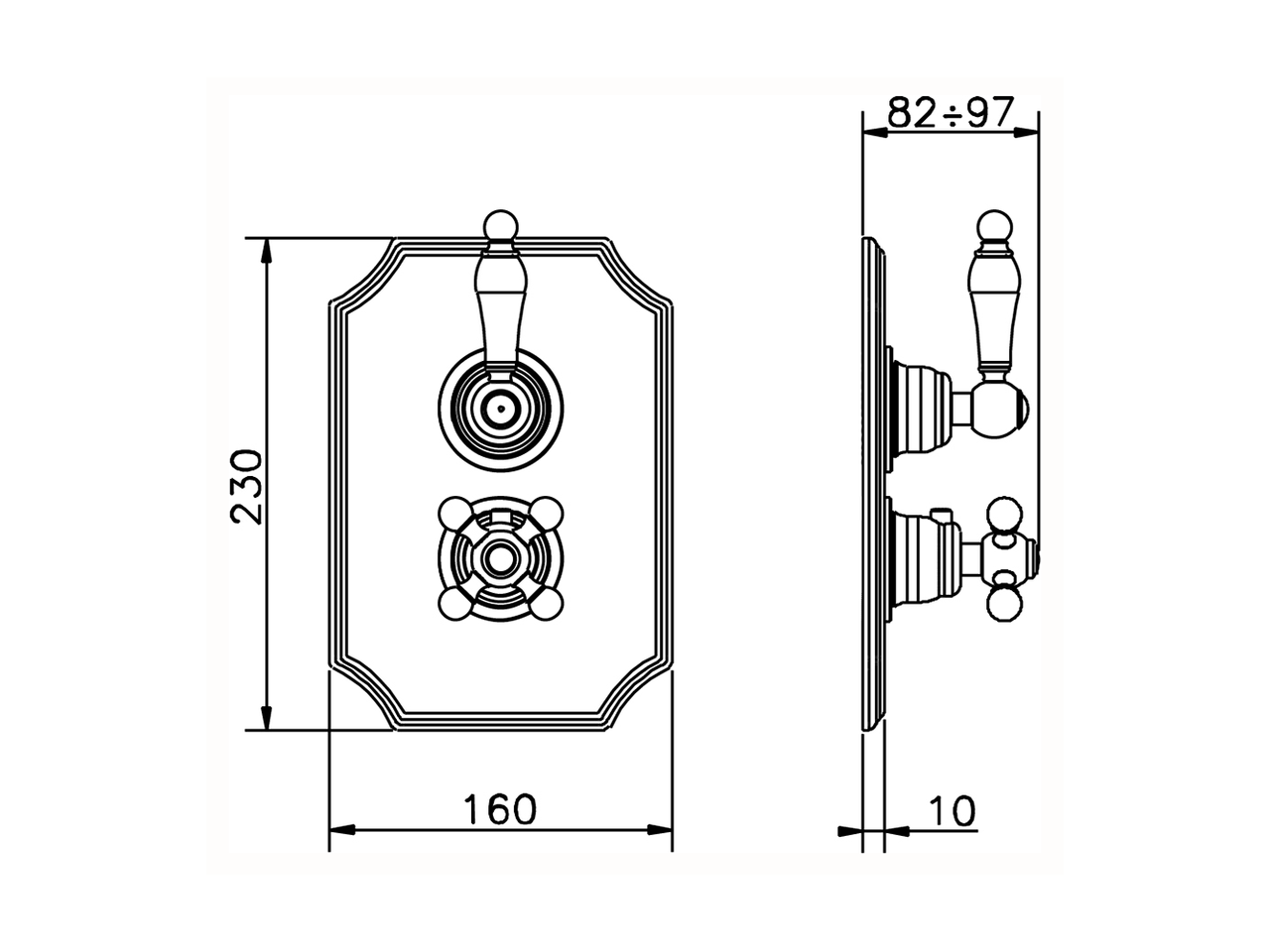 Exposed part for con.thermo.shower valve, 2-outlet ARCANA EMPRESS_EM018100 - v1
