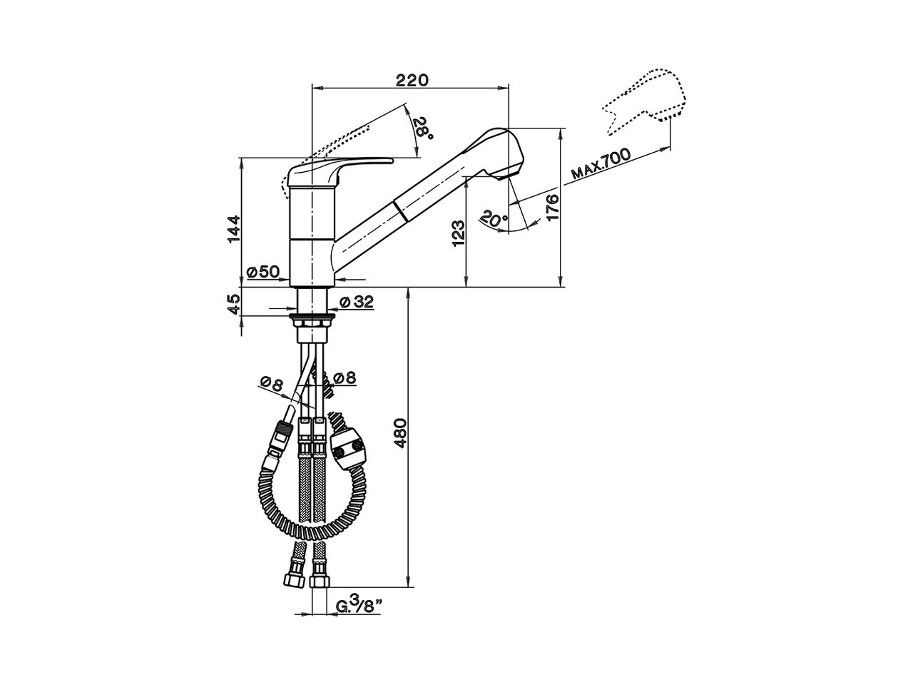 Single lever sink mixer with extrac.shower KITCHEN_EU002570 - v1