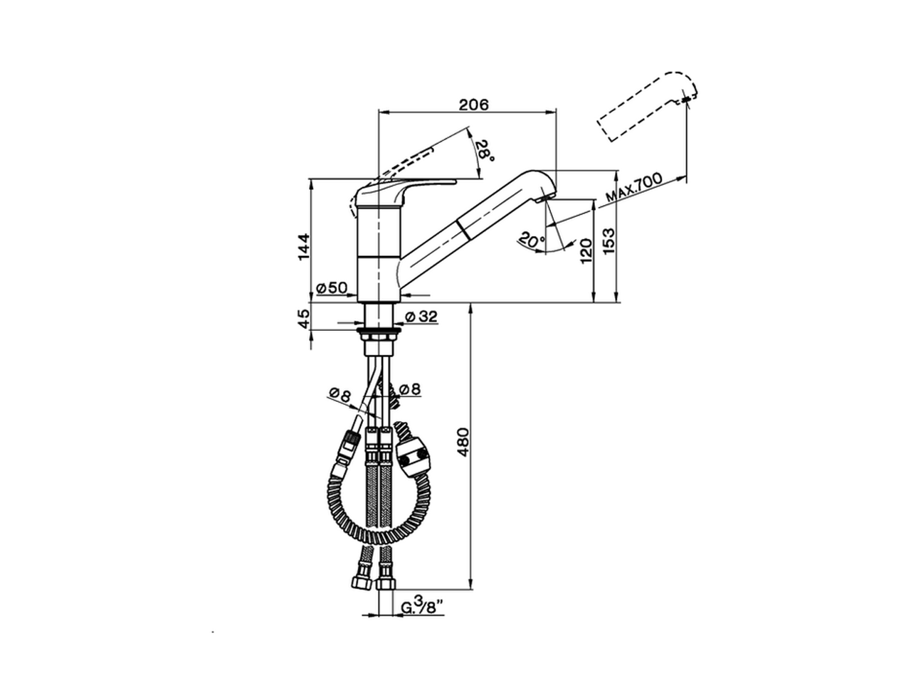 Single lever sink mixer with extrac.shower KITCHEN_EU003570 - v1