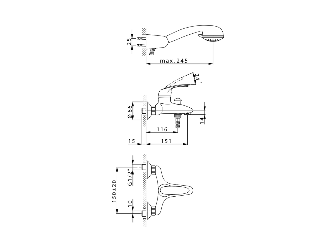 Single lever bath mixer, with shower set FLASH_FL000120 - v1