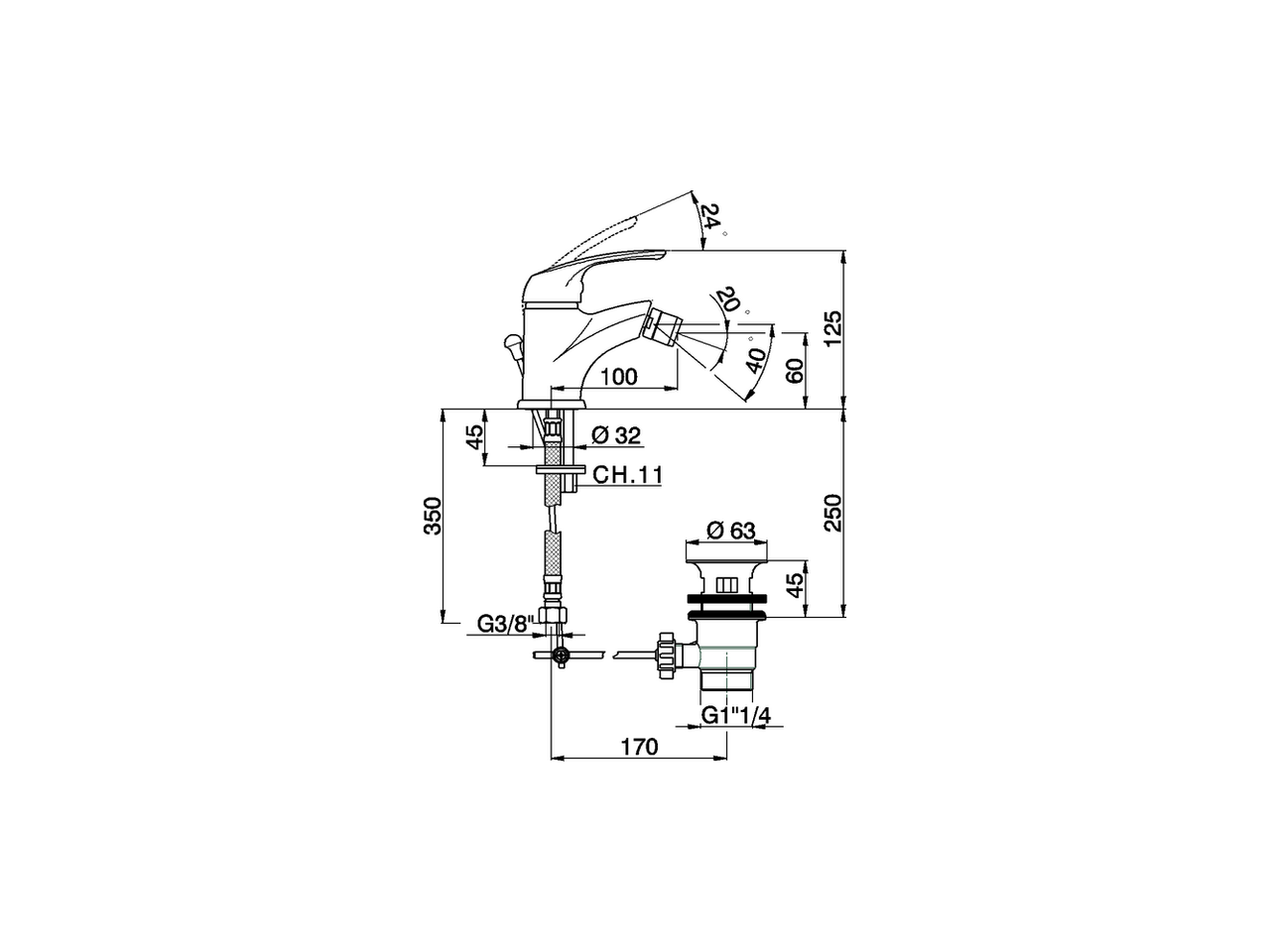Single lever bidet mixer FLASH_FL000552 - v1