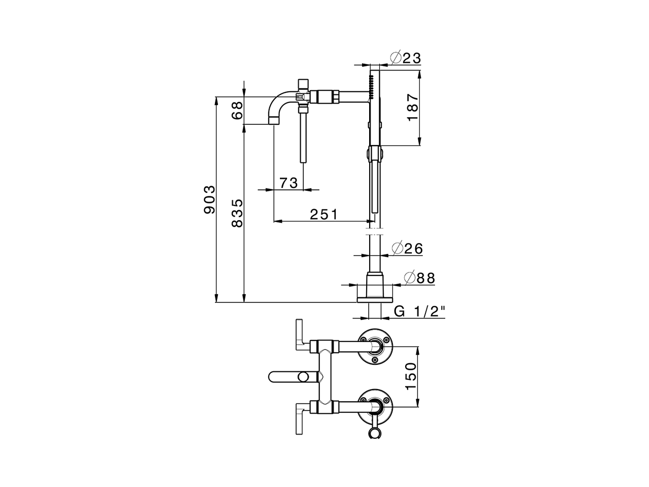 Bath mixer, with floor pillar legs GRACE_GL004200 - v1