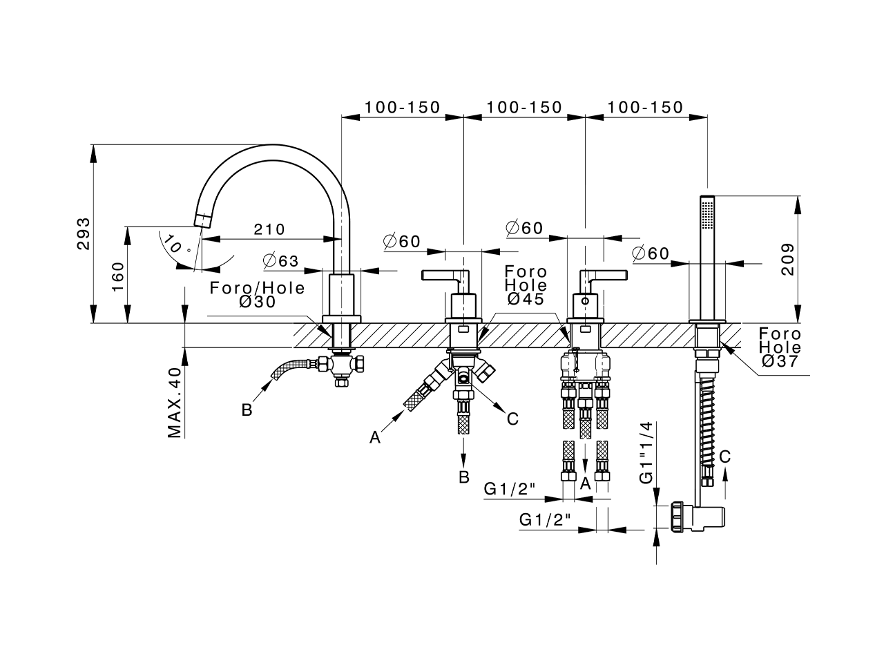 Thermostatic deck-mounted 4-hole mixer GRACE_GLT76010 - v1