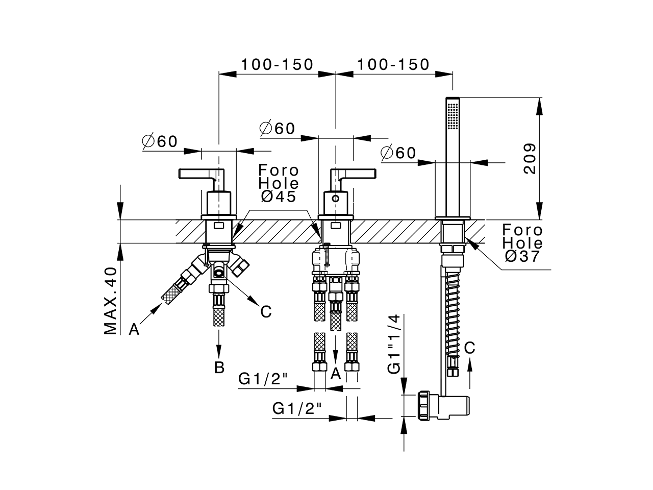 Thermostatic deck-mounted 3-hole mixer GRACE_GLT79010 - v1