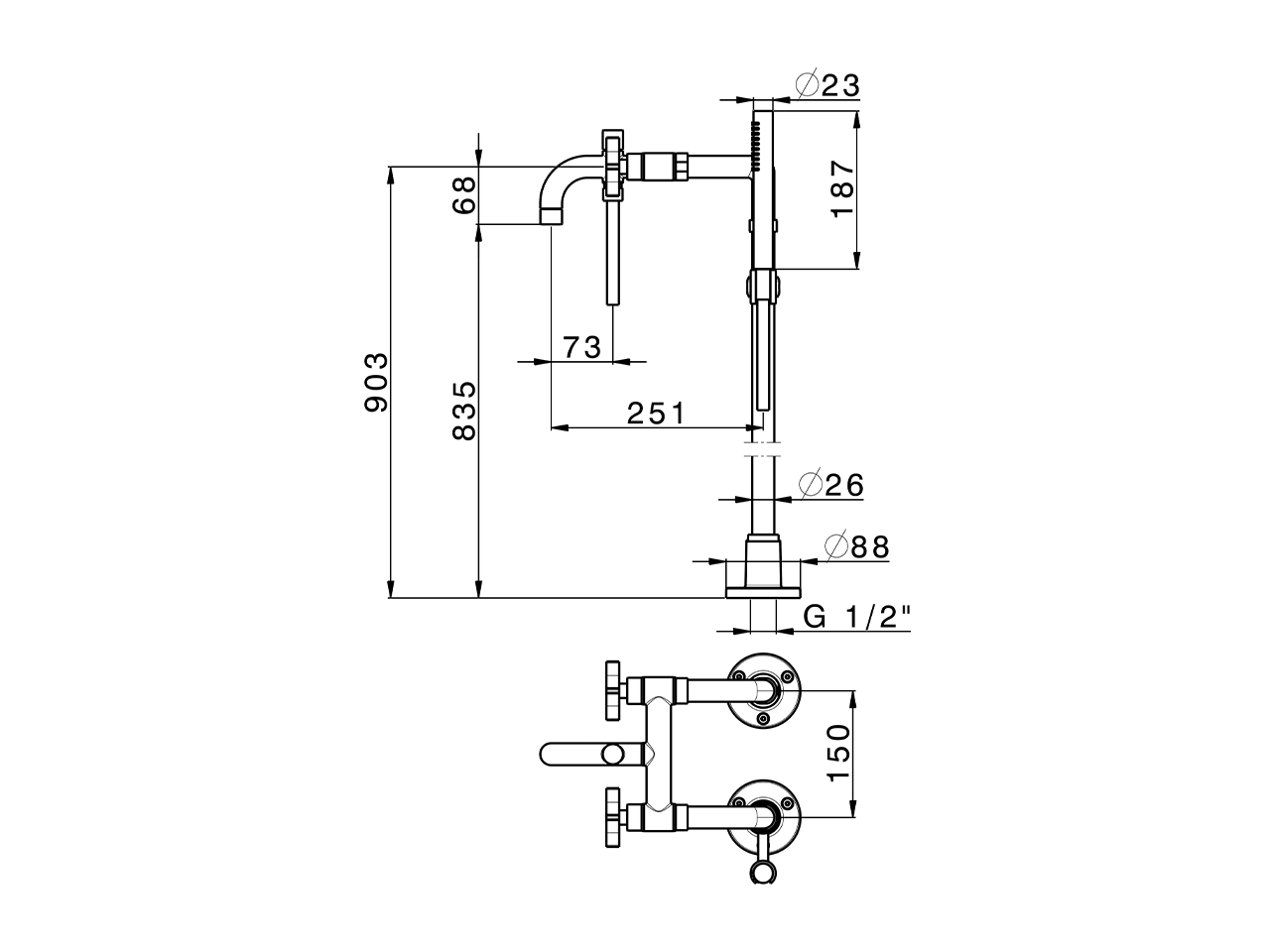 Bath mixer, with floor pillar legs GRACE_GS004200 - v1