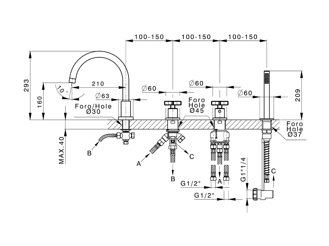 Thermostatic deck-mounted 4-hole mixer GRACE_GST76010 - v1