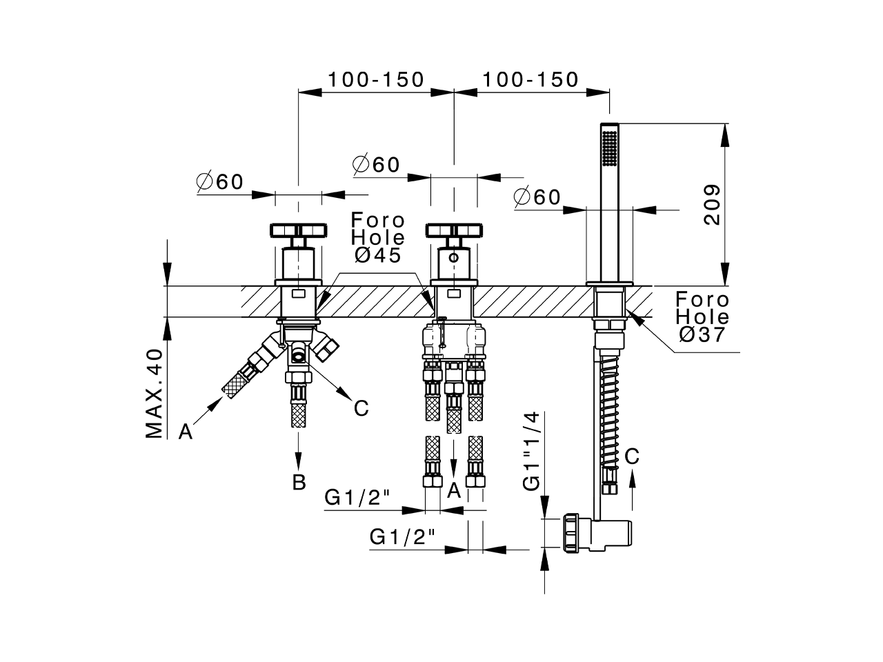 Thermostatic deck-mounted 3-hole mixer GRACE_GST79010 - v1