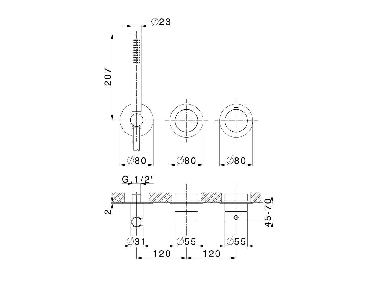 Exposed part for con.thermo.shower valve PURA SINCRONIA_I10G4100 - v1