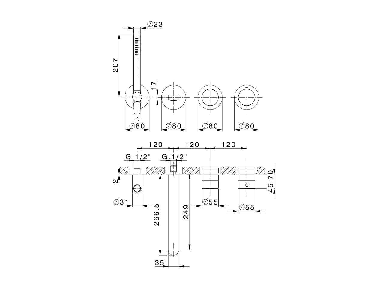 Exposed part for con.thermo. bath mixer PURA SINCRONIA_I10G4200 - v1