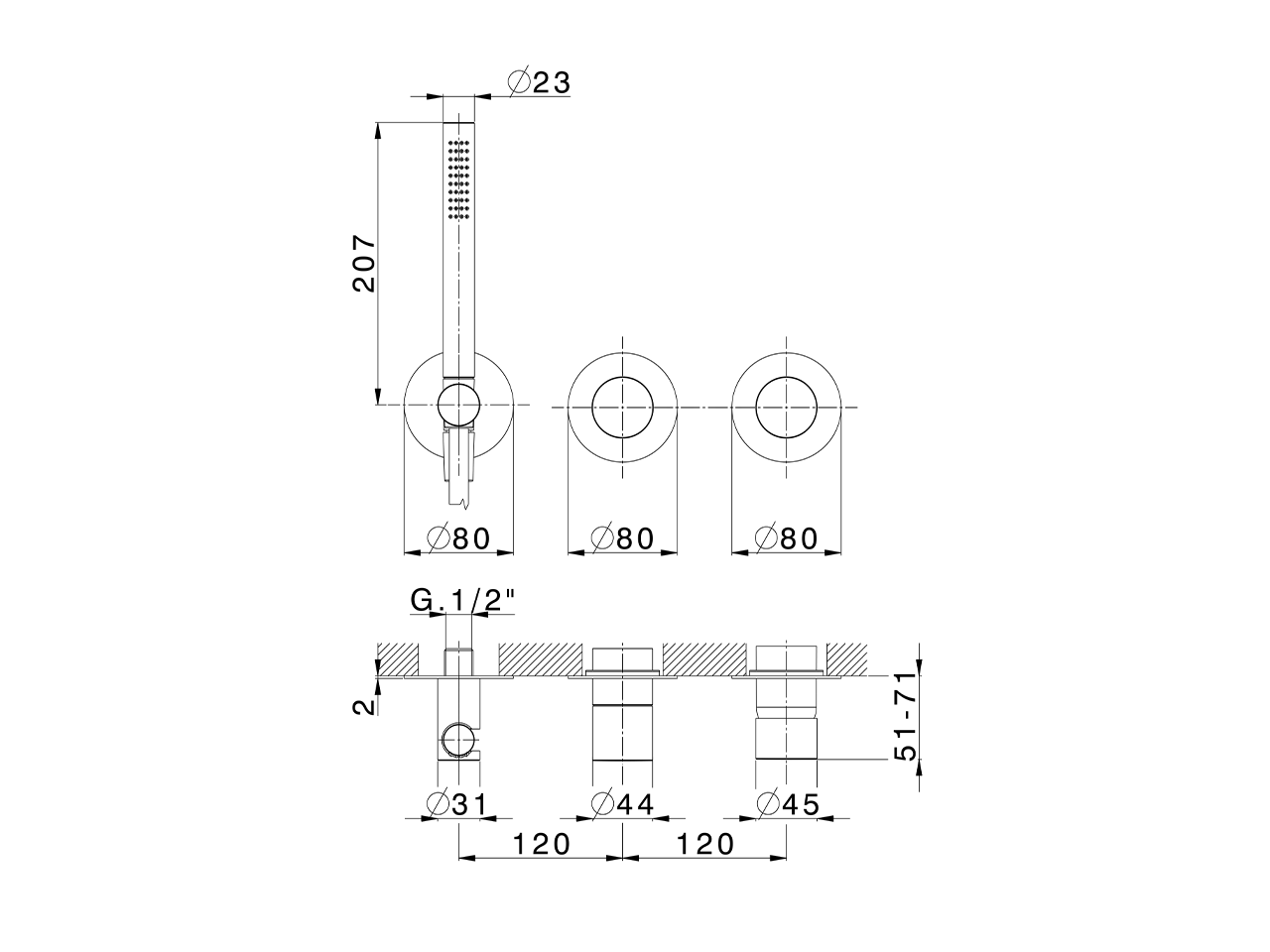 Expo. part for concealed S.L. shower valve PURA SINCRONIA_I10G8100 - v1