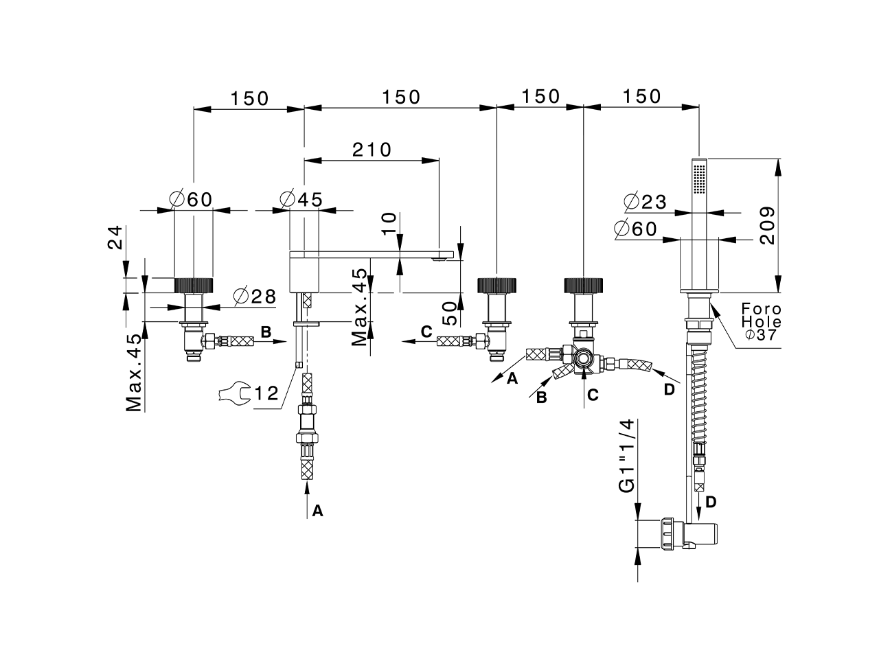 Deck-mounted 5-hole bath mixer PLISSÉ SINCRONIA_I2000260 - v1
