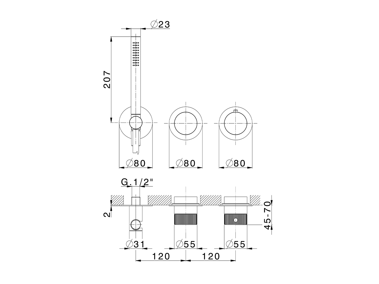 Exposed part for con.thermo.shower valve PLISSÉ SINCRONIA_I20G4100 - v1