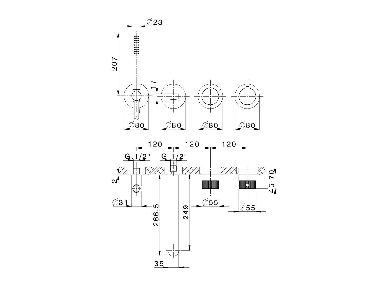 Exposed part for con.thermo. bath mixer PLISSÉ SINCRONIA_I20G4200 - v1