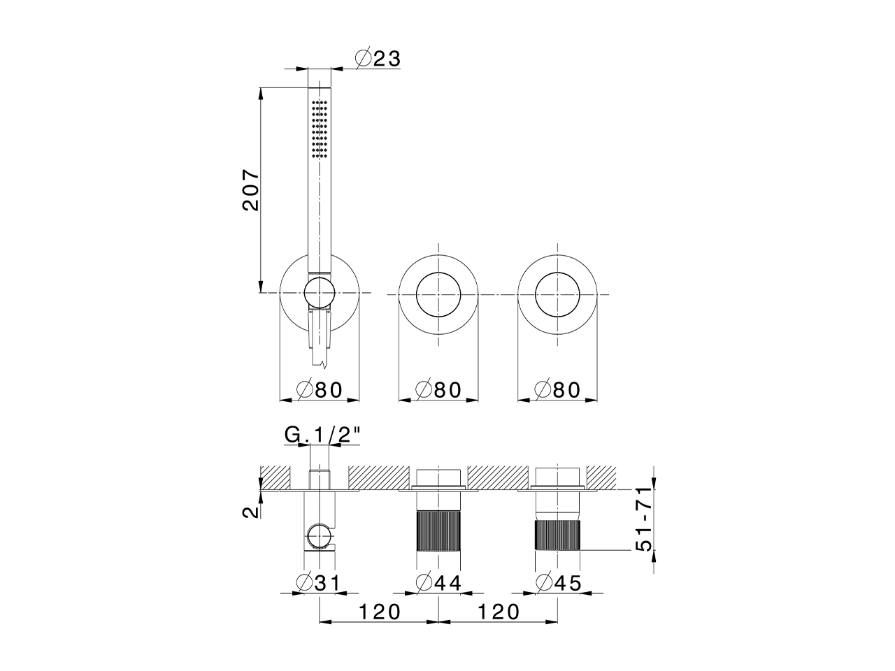 Expo. part for concealed S.L. shower valve PLISSÉ SINCRONIA_I20G8100 - v1
