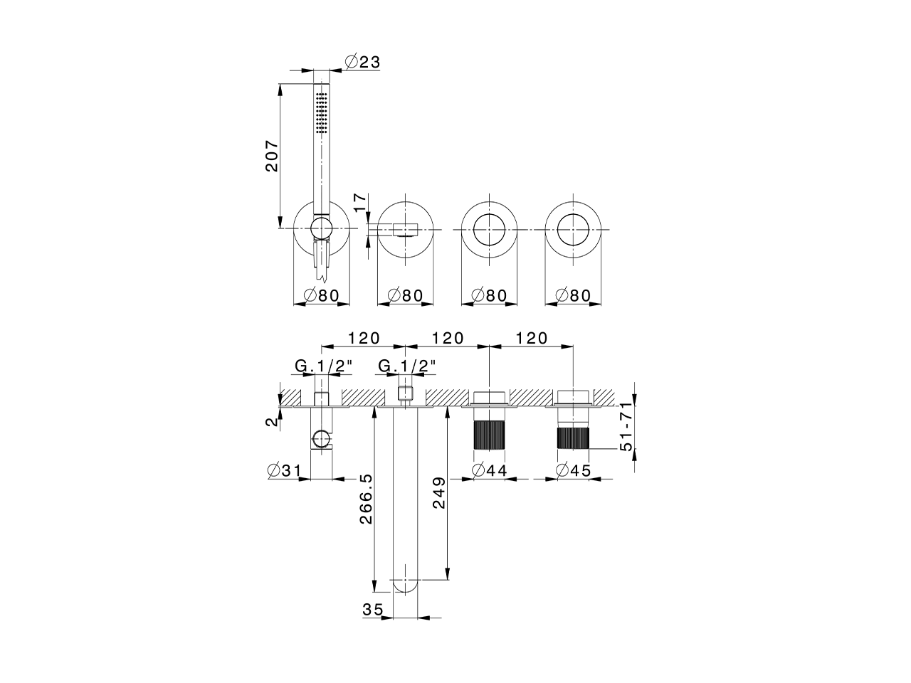 Expo. part for concealed S.L. bath mixer PLISSÉ SINCRONIA_I20G8200 - v1