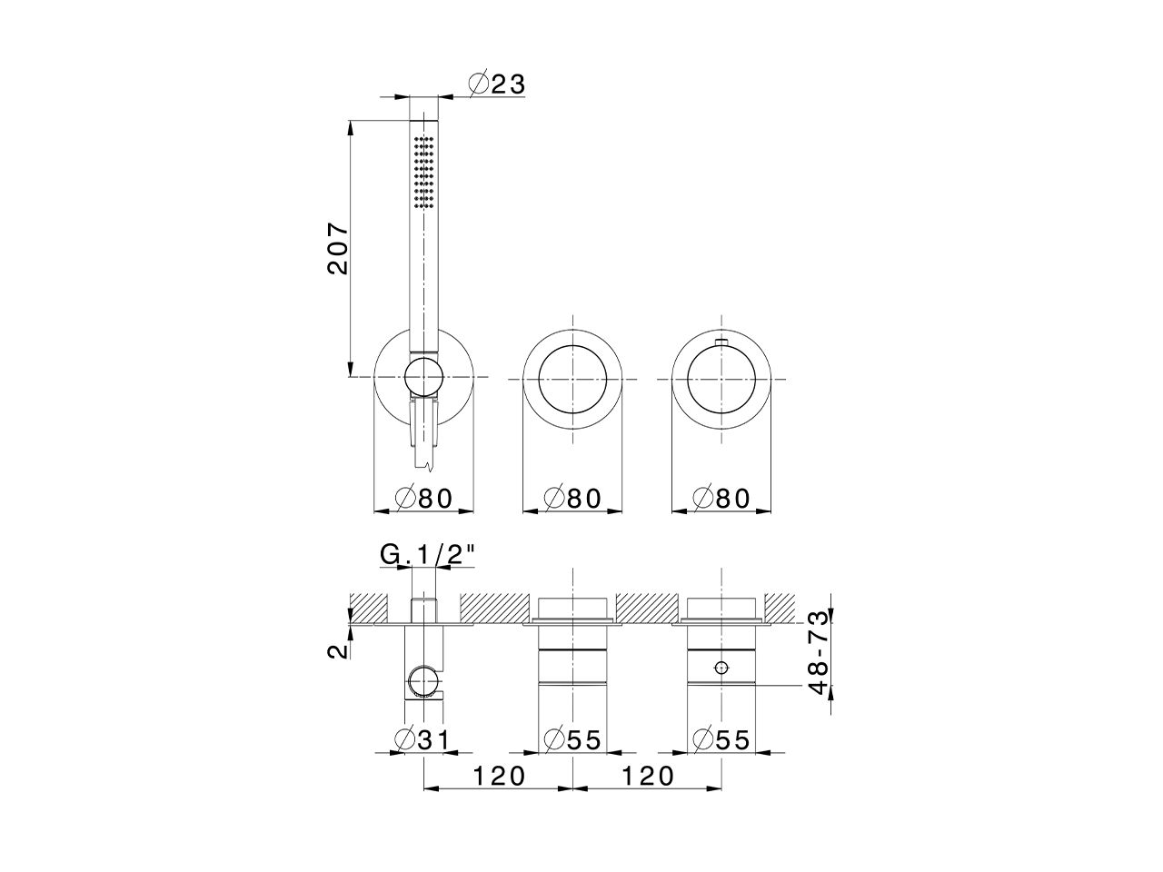 Exposed part for con.thermo.shower valve DUO SINCRONIA_I30G4100 - v1