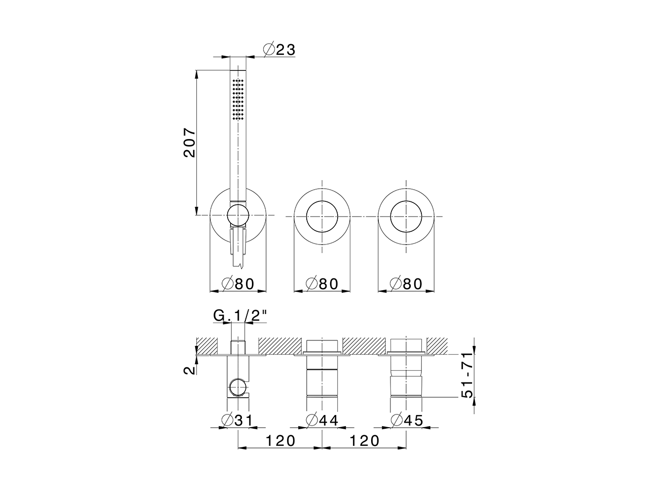 Expo. part for concealed S.L. shower valve DUO SINCRONIA_I30G8100 - v1