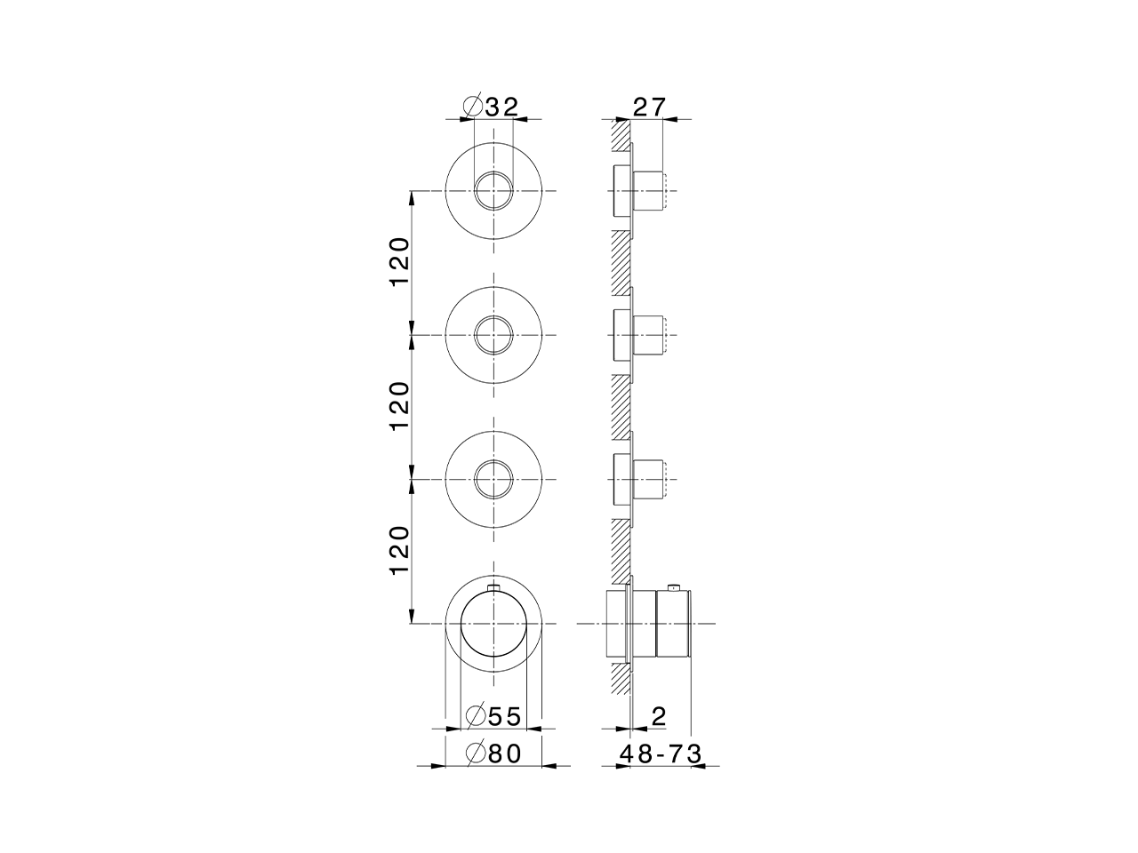 Cover Part for 3 Function Concealed Thermo Valve DUO SINCRONIA_I30KG020 - v1