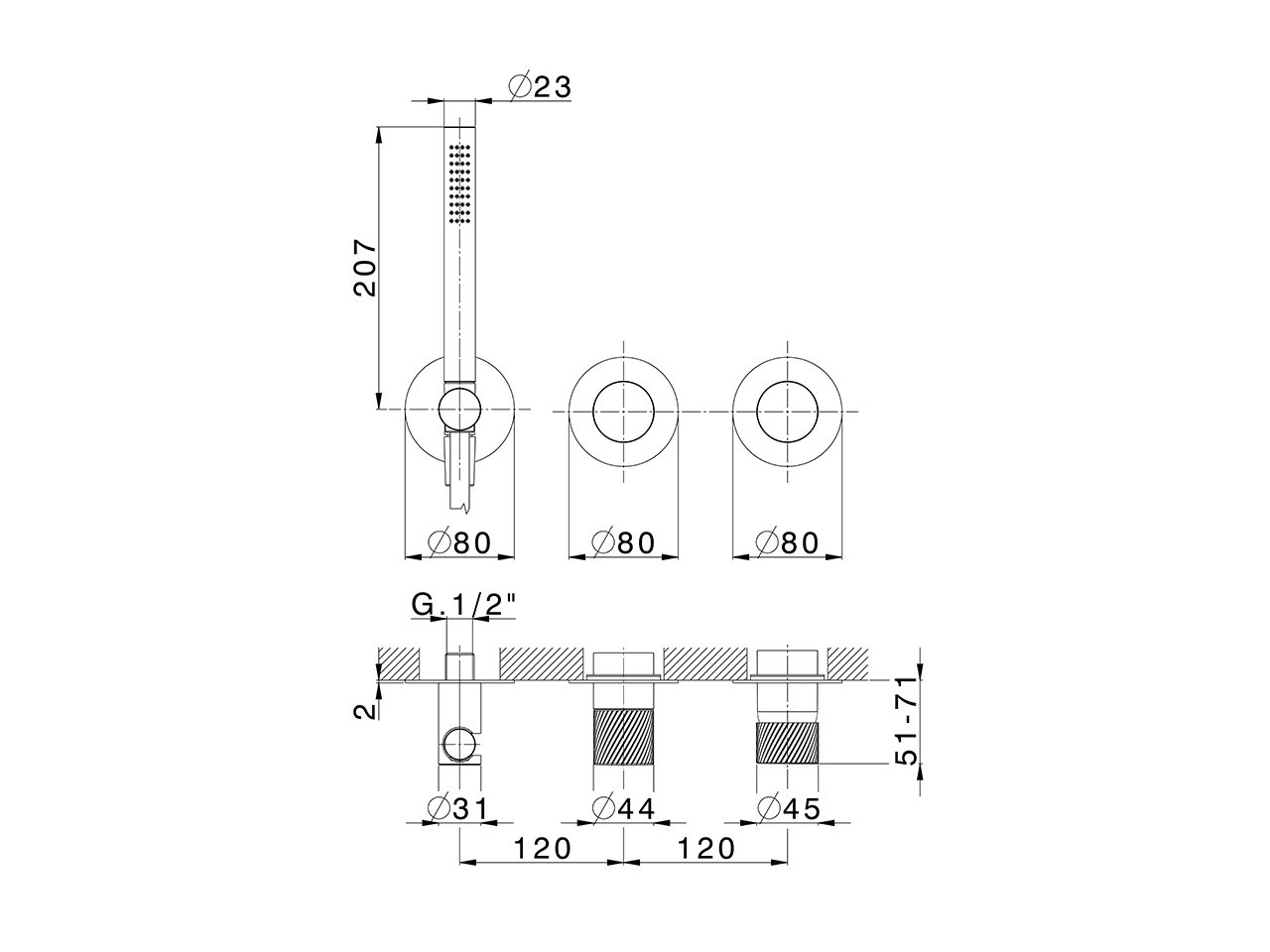 Expo. part for concealed S.L. shower valve VOGUE SINCRONIA_I40G8100 - v1