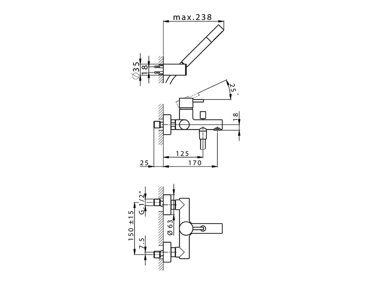 Single lever bath mixer, with shower set LESS MINIMAL_LM000121 - v1