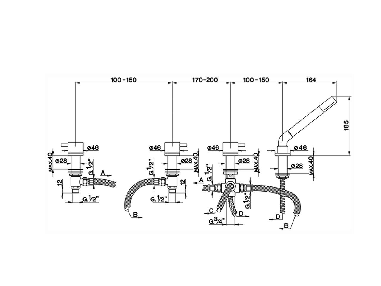 Deck-mounted 4-hole bath mixer LESS MINIMAL_LM000290 - v1