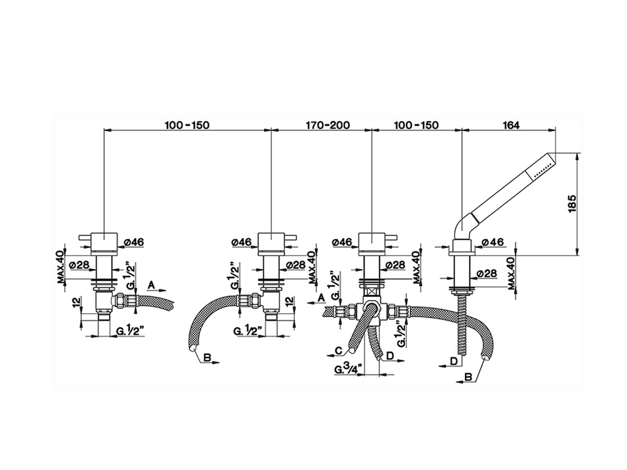 Deck-mounted 4-hole bath mixer NUOVA LESS_LN000290 - v1