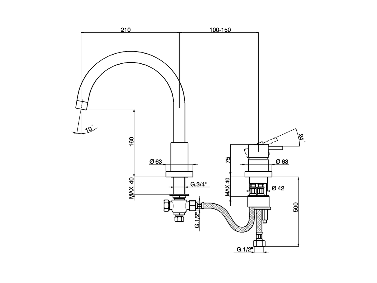 Deck mounted 2-holes single lever bath mixer NUOVA LESS_LN001250 - v1