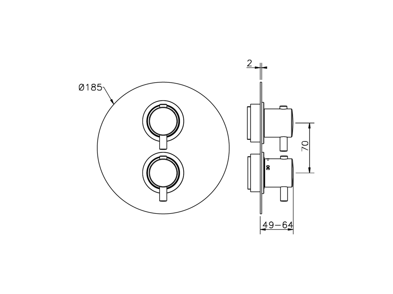 Exposed part for con.thermo.shower valve 1-outlet LESS MINIMAL_LN007300 - v1
