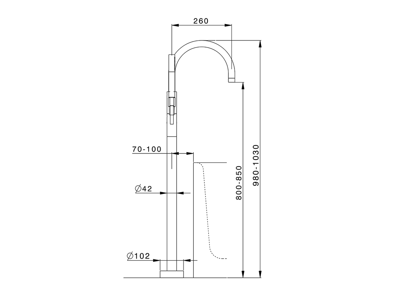 Exposed part for single-lever bath shower mixer LESS MINIMAL_LN014200C - v1