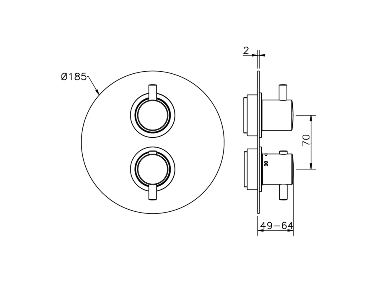 Exposed part for con.thermo.shower valve, 2-outlet LESS MINIMAL_LN018100 - v1