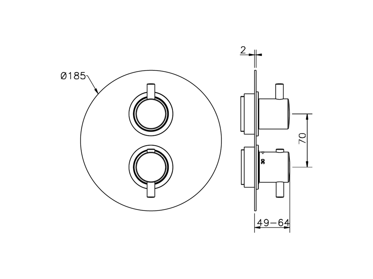 Exposed part for con.thermo.shower valve, 3-outlet LESS MINIMAL_LN018200 - v1