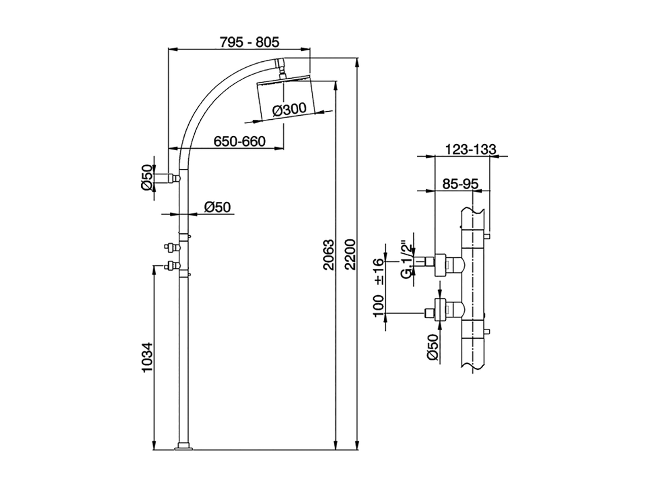 Thermostatic floor-mounted shower column WELLNESS_LNC90010 - v1
