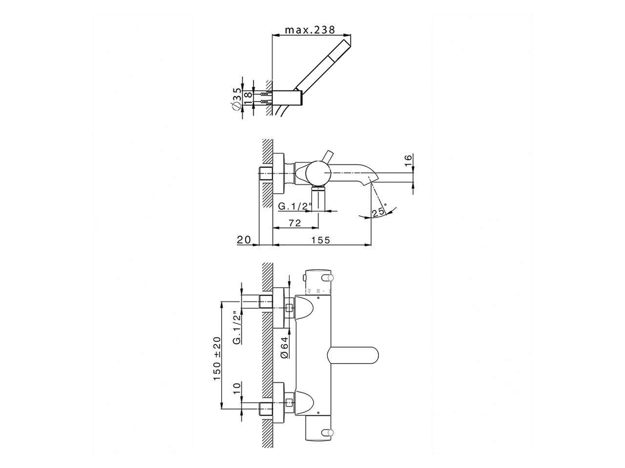 Thermostatic bath mixer, with shower set LESS MINIMAL_LND23016 - v1