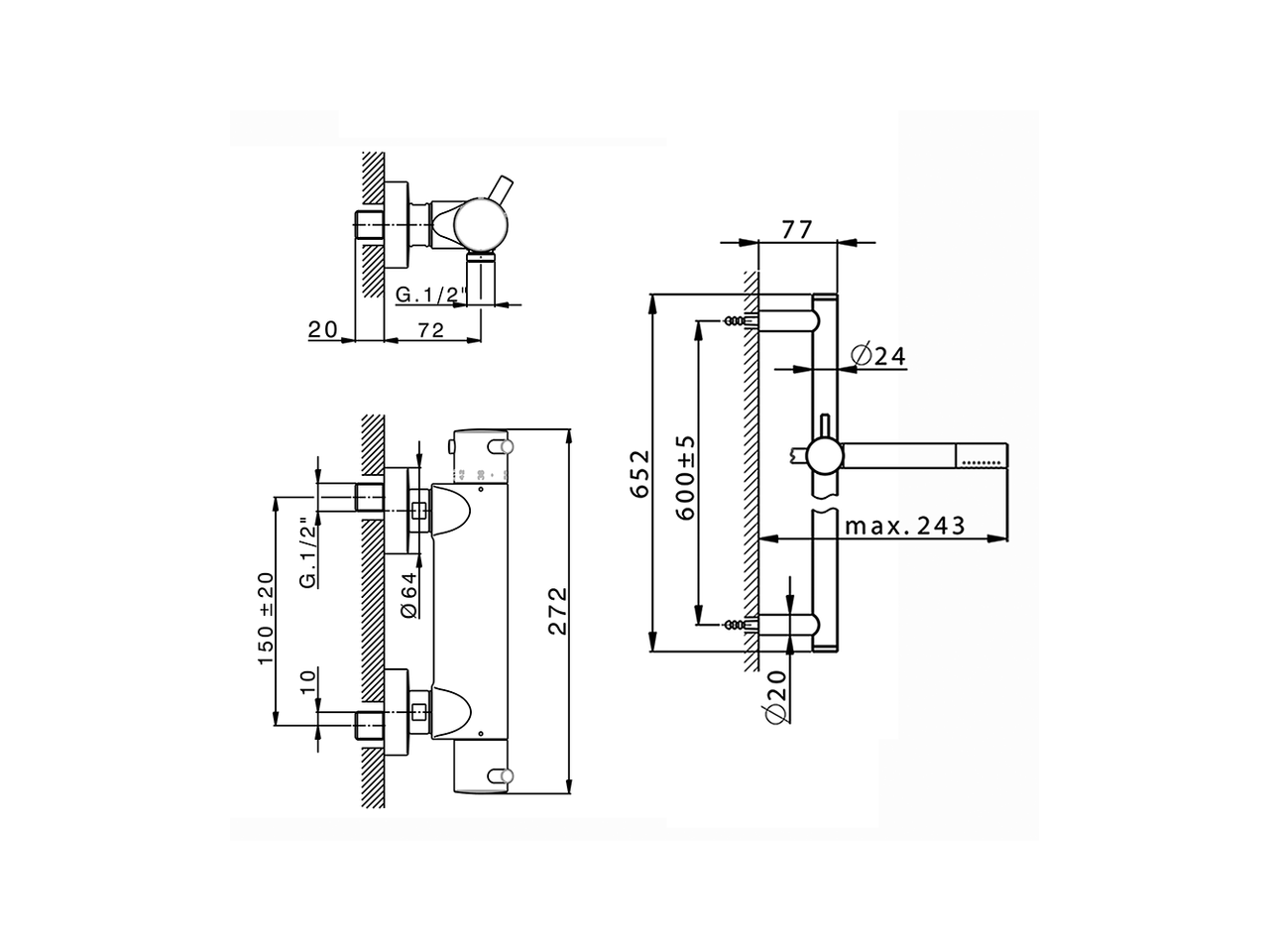 Thermostatic shower mixer with sliding bar NUOVA LESS_LNS01010 - v1