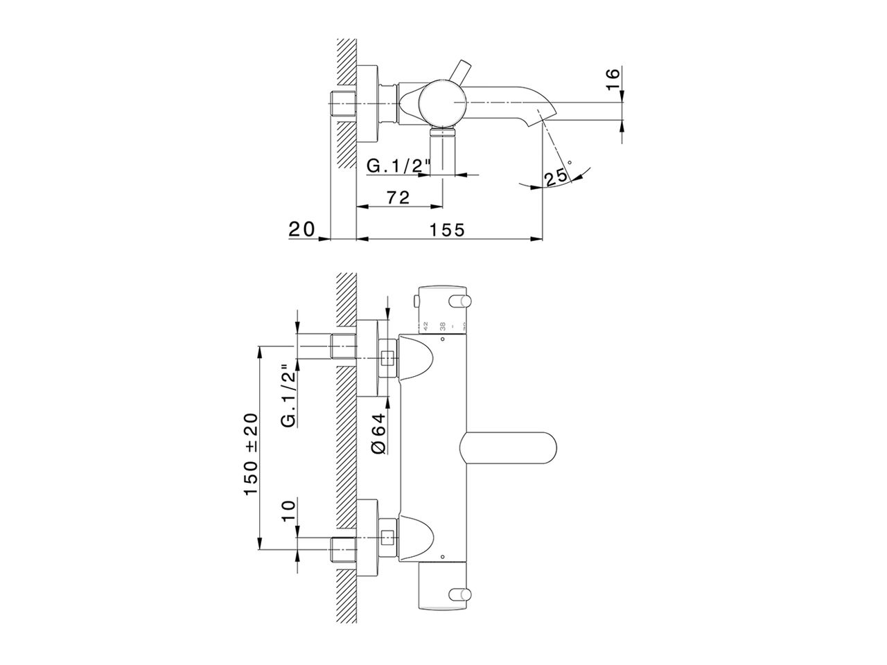 Thermostatic bath mixer LESS MINIMAL_LNT23016 - v1