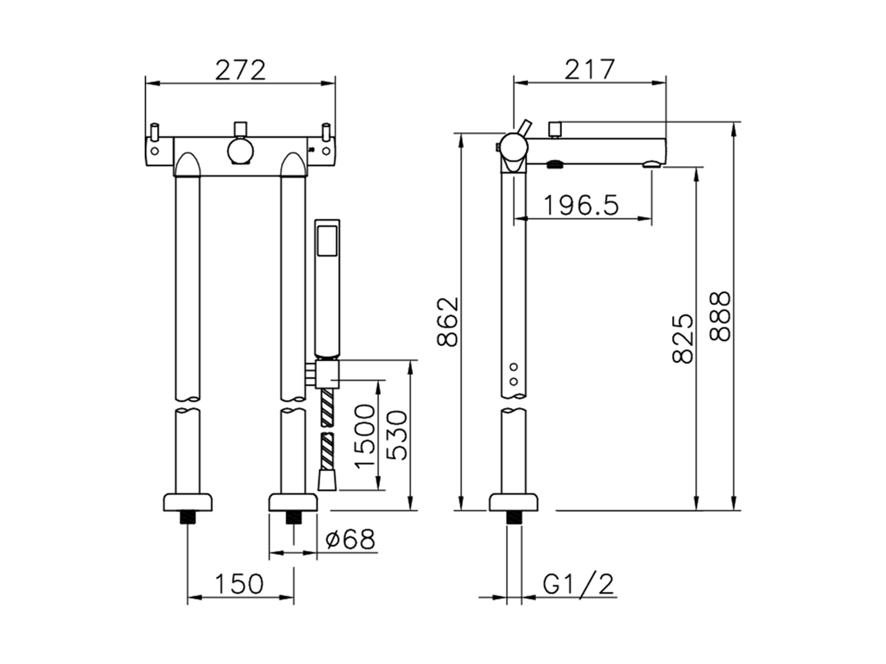 Free-Standing Bath/S.Thermo Set NUOVA LESS_LNT39010 - v1