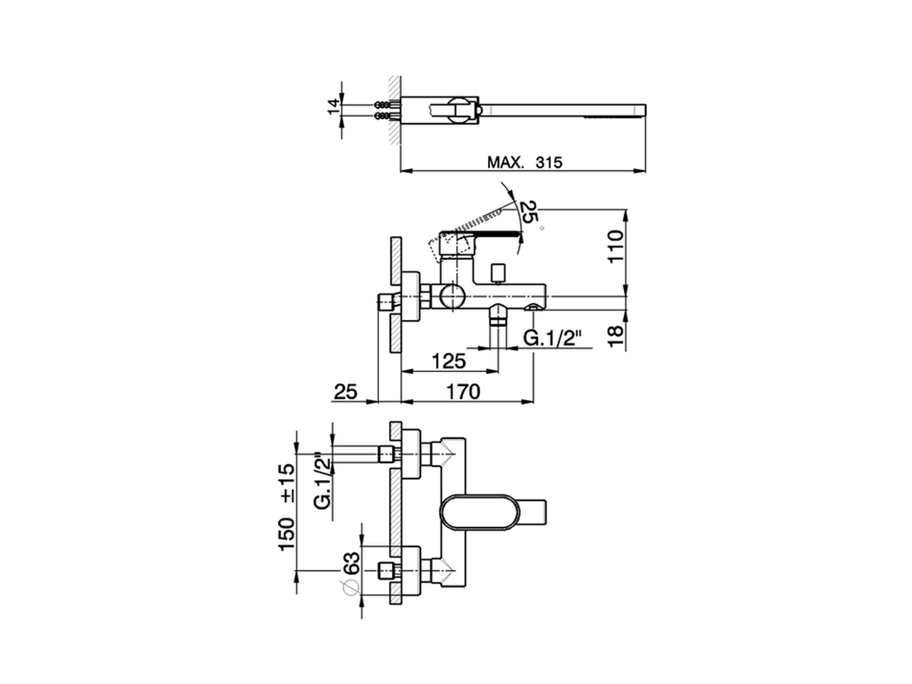 Single lever bath mixer, with shower set LINEAVIVA_LV000120 - v1