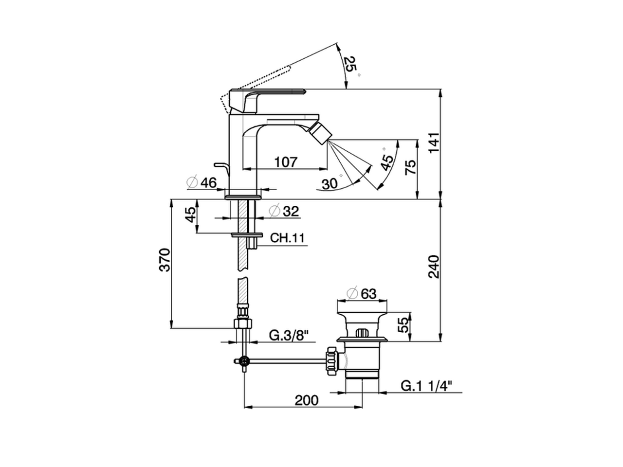Single lever bidet mixer LINEAVIVA_LV000550 - v1