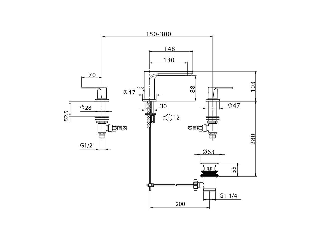 Washbasin 3-holes mixer LINEAVIVA_LV001020 - v1