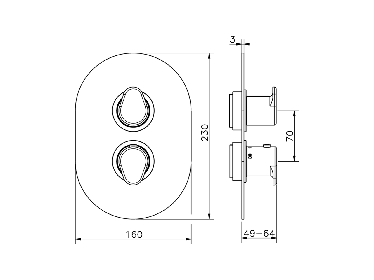 Exposed part for con.thermo.shower valve, 2-outlet LINEAVIVA_LV018100 - v1