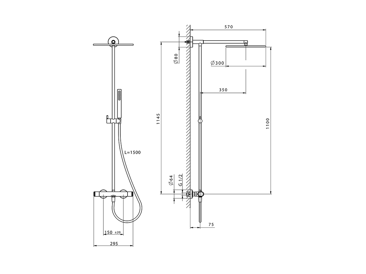 Thermostatic shower column, 2-functions LINEAVIVA_LVC78030 - v1
