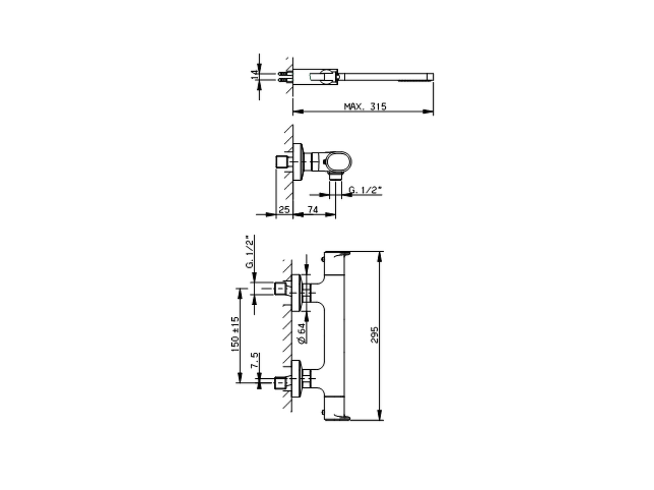 Thermostatic shower mixer, with shower set LINEAVIVA_LVD01010 - v1