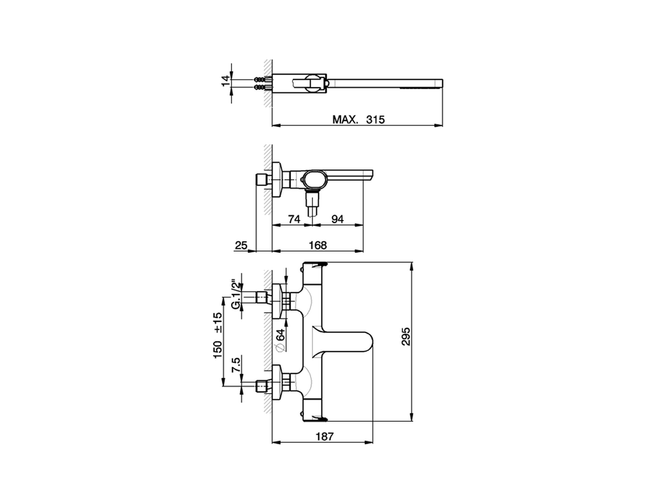 Thermostatic bath mixer, with shower set LINEAVIVA_LVD21010 - v1