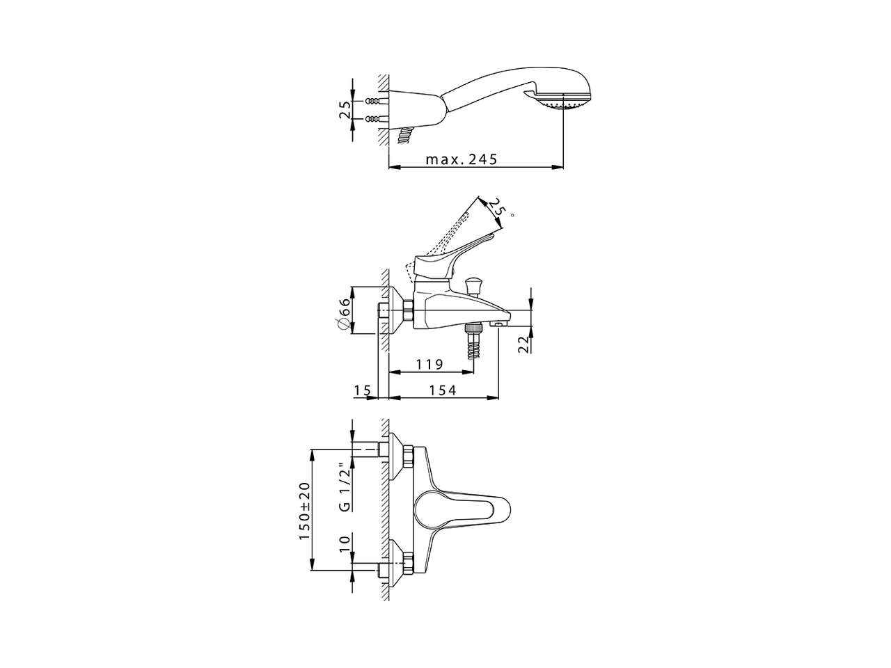 Single lever bath mixer, with shower set MITO3_M3000120 - v1